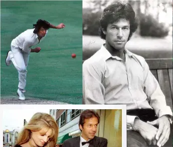 ??  ?? Clockwise from above: Imran had sporting prowess and good looks; the 1995 wedding to Jemima; the Khans attend a London charity event.