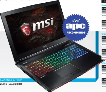  ??  ?? GAMING LAPTOP $1,999 | AU.MSI.COM