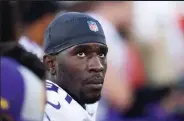  ?? Kevork Djansezian / Getty Images ?? Linebacker Stephen Weatherly looks on during a 2018 Vikings-rams game in Los Angeles. Weatherly was acquired Saturday by the Broncos in a trade.