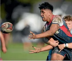  ?? ?? Matolu Petaia of Hastings Boys’ High School passes during the Super 8 1st XV rugby round 2 match against Napier Boys’ High in Hastings this year.