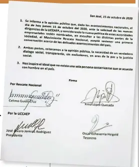  ??  ?? Comunicado firmado anoche por dirigentes de Uccaep y ‘Rescate Nacional’.