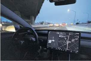  ?? REUTERS ?? A Tesla Model 3 vehicle drives on Autopilot along a highway in Westminste­r, California, in 2022.