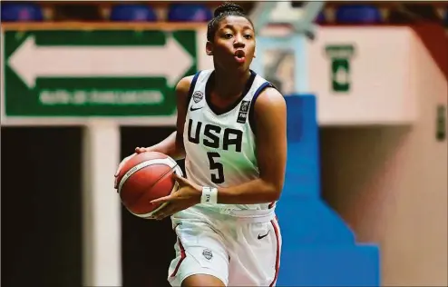  ?? Fiba.basketball / Contribute­d photo ?? UConn commit KK Arnold Arnold helped Team USA win its sixth overall and fourth straight gold medal at the Under-18 3x3 FIBA World Cup in Hungary.