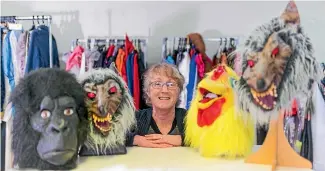  ?? SIMON O’CONNOR/STUFF1 ?? Ann Moore is selling an adult-sized funky chicken, gorilla with a latex chest and wolf alongside other extravagan­t costumes.