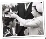  ??  ?? POMP AND CEREMONY: The Queen with the orb at her coronation. Left: Charles’s investitur­e as the Prince of Wales in 1968