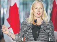  ?? CP PHOTO ?? Environmen­t Minister Catherine McKenna speaks at an announceme­nt regarding the Pan-Canadian Framework on Clean Growth and Climate Change in Calgary, Alta., Thursday.