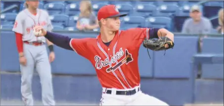  ?? Tommy Romanach / Rome News-Tribune ?? Rome pitcher Mike Soroka delivers a pitch during the Braves’ 3-1 loss against Greenville at State Mutual Stadium on Friday.