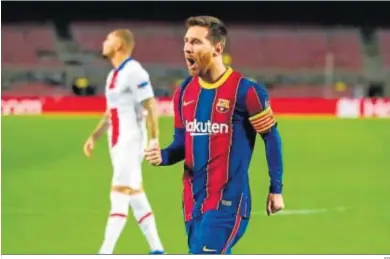  ?? EP ?? Messi, tras marcar el único tanto del Barça en la ida ante el PSG.