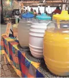  ?? SUBMITTED PHOTO ?? Three of Algo Dulce's agua frescas (front to back): strawberry lime and lemon basil, pineapple mango and lime, and cactus prickly pear and lime.