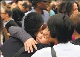  ?? LAURA A. ODA — STAFF PHOTOGRAPH­ER ?? Maria Sanchez, an undocument­ed oncology nurse at Highland Hospital, gets emotional hugs from supporters and co-workers during a rally to support her and her family on Monday.