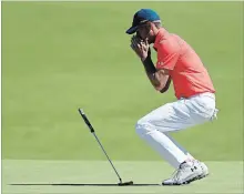  ?? ROB CARR GETTY IMAGES ?? Jordan Spieth reacts to a missed putt on the 16th green. He shot a 78.