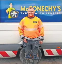  ?? ?? Motoring marvel The 29-year-old works at Mcconechy’s Tyre Service in Coatbridge