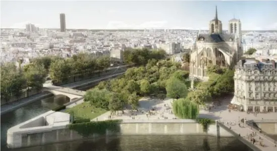  ?? FOTO BUREAU BAS SMETS ?? Een simulatie van het ontwerp van Bas Smets voor de Notre Dame.