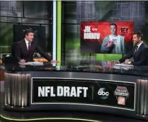  ?? ALLEN KEE ?? In a photo provided by ESPN Images, Rece Davis, left, and Jesse Palmer discuss the NFL football draft, Thursday, April 23, 2020, in Bristol, Conn.
