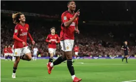  ?? Photograph: Lewis Storey/Getty Images ?? Anthony Martial after extending Manchester United’s lead over Crystal Palace to 3-0.