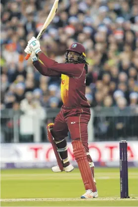  ?? Picture: Reuters ?? RAPID. Chris Gayle made a quickfire 40 as the West Indies beat England in the first T20 internatio­nal at the Riverside on Saturday.