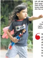  ??  ?? UP, UP AND AWAY: four-year-old Sanaa Kazi of Durban, left, loves making believe she has superpower­s