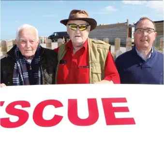  ??  ?? Patsy Byrne, Charlie Elliot and Roy Kilfeather at the launch of the Surf Rescue in Strandhill.