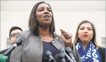  ?? Saul Loeb/ Getty ?? New York Attorney General Letitia James speaks following arguments about ending Deferred Action for Childhood Arrivals outside the U.S .Supreme Court in Washington, D.C., Tuesday.