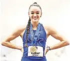  ?? [CHET WHITE/UK ATHLETICS] ?? Kentucky’s Abby Steiner won the 200 meters at the SEC indoor championsh­ips with a program-record time of 22.57 seconds.