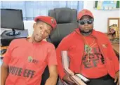  ??  ?? ON THE ATTACK: EFF members Onele Msesiwe, left, and Xolisa Runeli have accused Ndlambe Municipali­ty of a litany of wrongs, from nepotism to deceiving the community about housing