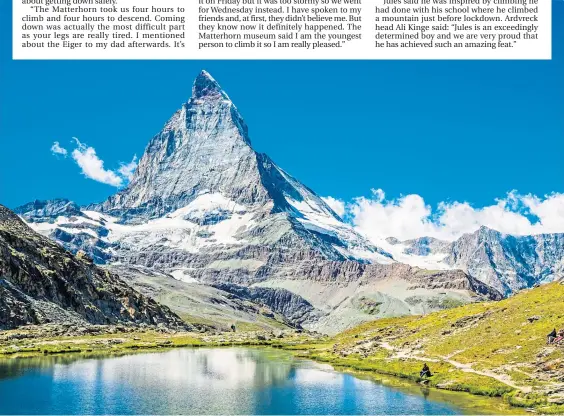  ??  ?? The iconic Matterhorn, which straddles Switzerlan­d and Italy and stands at 14,692ft, three times the height of Ben Nevis