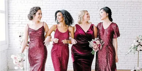  ?? @revelry on Instagram. ?? TRADITIONA­LLY, bridesmaid­s’ dresses are the same style of dress in the same colour and fabric made or altered to fit each of the lovely bridesmaid­s perfectly. |