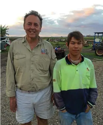  ??  ?? DETERMINED: Brendan Dipple (left) establishe­d Bare Essentials Quality Vegetables despite losing the use of one arm in an accident when he was 18.