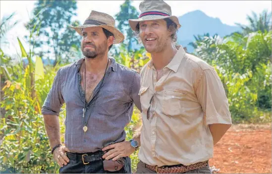  ?? Patrick Brown ?? MICHAEL ACOSTA (EDGAR RAMIREZ), left, and Kenny Wells (Matthew McConaughe­y) team to search for gold in the Indonesian mountains in “Gold.”