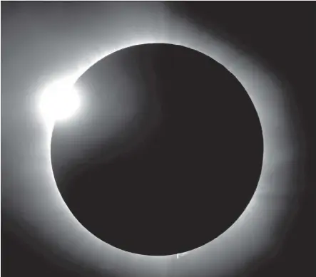  ?? R. BAER, S. KOVAC/CITIZEN CATE EXPERIMENT ?? This image shows a “diamond ring” shape during the 2016 total solar eclipse in Indonesia. The U.S. government will spend about US$7.7 million on Monday’s eclipse.