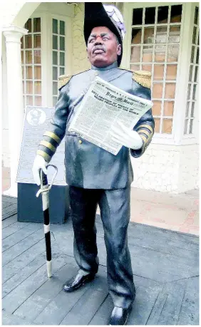  ??  ?? This Scheed Cole rendition of National Hero Marcus Garvey is also made of recycled materials.