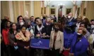  ?? Photograph: Rex/Shuttersto­ck ?? The Congressio­nal Black Caucus gathers outside the Senate chamber after the rollcall vote.