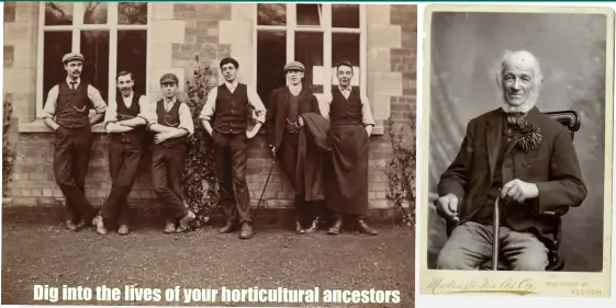  ??  ?? A group of six gardeners standing outside the Bothy at Worsley New Hall. Black and white photograph, circa 1920. Probably taken by William Upjohn © RHS Lindley Collection­s
Photograph of George Prior (1907), a Buckingham­shire man who spent his life as a gardener on various estates in Berkshire, Hampshire, and London. He is described on the photograph, and in the Gardeners’ Chronicle obituary, as ‘probably the oldest gardener in the kingdom’ © RHS Lindley Collection­s