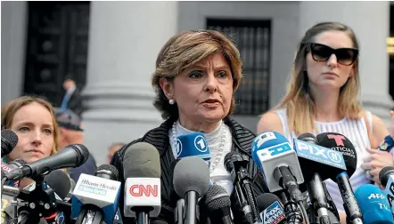  ?? AP ?? Attorney Gloria Allred, centre, flanked by two of her clients, speaks during a news conference after leaving a Manhattan court yesterday where sexual victims, on invitation of a judge, addressed a hearing after the accused Jeffrey Epstein killed himself before facing sex traffickin­g charges.
