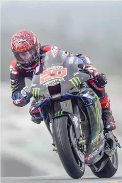  ?? — AFP ?? Monster Energy Yamaha Motogp’s French rider Fabio Quartararo rides during the third free practice session of the French Moto GP Grand Prix in Le Mans.