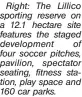  ??  ?? Right: The Lillico sporting reserve on a 12.1 hectare site features the staged developmen­t of four soccer pitches, pavilion, spectator seating, fitness station, play space and 160 car parks.