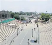  ?? SAMEER SEHGAL/HT ?? A view of the underconst­ruction visitors’ gallery at Attari border near Amritsar on Tuesday.