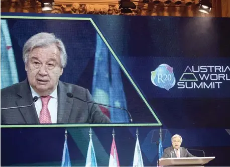  ?? ALEX HALADA/AFP ?? UN Secretary General Antonio Guterres recently described climate change as ‘the defining issue of our time . . . a direct existentia­l threat’.