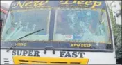  ?? HT PHOTO ?? One of the buses damaged during the clash at Amritsar bus stand on Thursday.