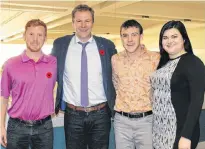  ?? SUBMITTED ?? Guest speaker Brian Gallant, second from the left, impressed the participan­ts of the “Faut que ça grouille!” program earlier this month when he told them how his volunteer experience­s helped him to become premier of New Brunswick at the age of 33. He is seen with three of the program participan­ts, from left, Dakota Cameron, Adrien Buote and Robyn Gallant.