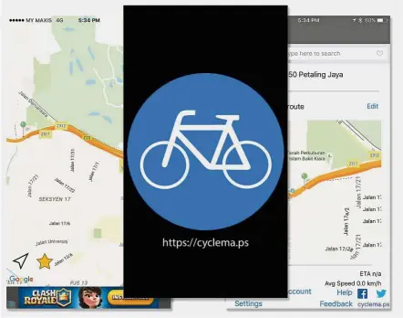  ??  ?? You can get bicycle-specific routes with the CycleMap app. Cycle routes are not always available, but the app does an okay job giving you more cycle-friendly routes.