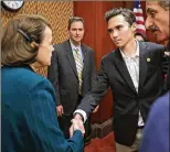  ?? SOMODEVILL­A / GETTY IMAGES ?? Marjory Stoneman Douglas High student David Hogg meets Sen. Dianne Feinstein, D-California, on Thursday at the U.S. Capitol, two days before Saturday’s march in Washington, D.C. CHIP