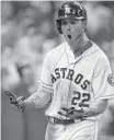  ?? Karen Warren / Houston Chronicle ?? Astros outfielder Josh Reddick has had reason to get excited lately, having scored 11 runs in his last 17 games.