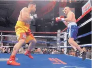  ?? ROBERTO E. ROSALES/JOURNAL FILE ?? Albuquerqu­e’s Mike Alderete, left, seen here fighting Max Heyman, will face Josh Neer on a bare-knuckle fighting card in Casper, Wyoming on Friday.