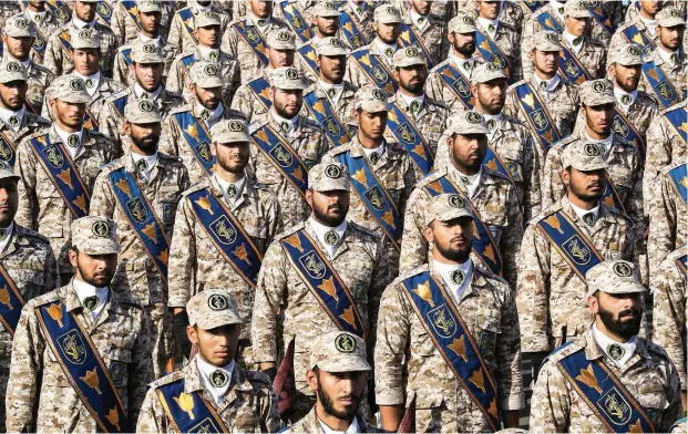  ?? Picture: AFP ?? CREAM OF THE CROP. Iran’s Islamic Revolution­ary Guard Corps stand in formation during the annual Sacred Defence Week military parade marking the anniversar­y of the outbreak of the devastatin­g 1980-1988 war with Iraq, in the capital Tehran, in September last year.