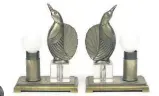  ??  ?? Above: Silvered bronze bird light fittings. Estimate £120-180 Left: A porcelain figure of Sir Donald Sinden, one of five made in 1973 by Michael Sutty