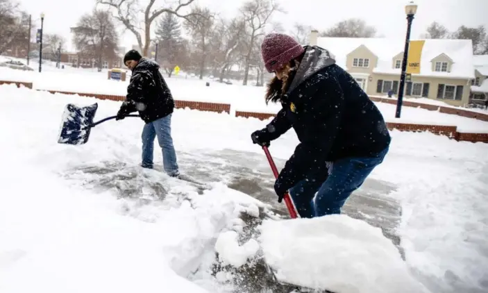  ?? Photograph: Alex McIntyre/AP ?? The University of Northern Colorado in Greeley. About a quarter of Denver’s 1,500 flights were canceled on Tuesday morning.