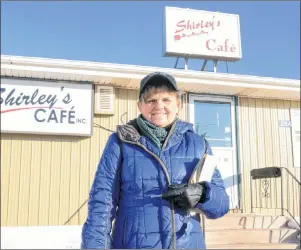  ?? MITCH MACDONALD/THE GUARDIAN ?? Shirley Harper stands outside her Tignish restaurant, Shirley’s Café. Harper said she and others have been treated differentl­y by businesses because they’re from West Prince.