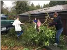  ?? RUTH SCHNEIDER – THE TIMESSTAND­ARD ?? Jessica Keller and Charles Uber clear debris from Tuesday night and Wednesday morning’s storm near the corner of Buhne and L streets. Keller’s three children, Jaydah Keller, Faytte Silva and Jamein Keller, help with the cleanup.