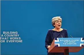  ??  ?? De Britse premier Theresa May geeft een speech tijdens de jaarlijkse conferenti­e van de Conservati­eve partij.